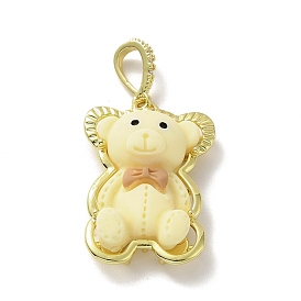 Opaque Resin Pendants, Large Hole Pendant, with Real 18K Gold Plated Brass Findings & Clear Cubic Zirconia, Cadmium Free & Lead Free, Bear with Camel Bowknot