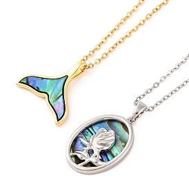 201 Stainless Steel Pendants Necklace for Women, with Shell