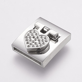 304 Stainless Steel Magnetic Clasps Rhinestone Settings, Rectangle with Heart
