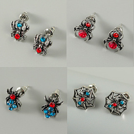 Boucles d'oreilles araignée d'Halloween avec strass colorés - clous d'oreilles araignée vintage, bijoux de Noël.