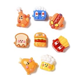 Opaque Resin Imitation Food Decoden Cabochons, Hot Dog & Hamburger & French Fries, Mixed Shapes