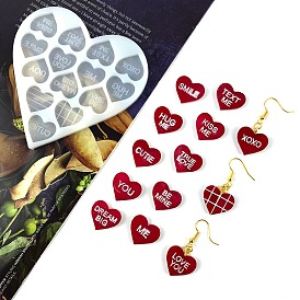 Valentine's Day Heart with Word DIY Silicone Pendant Molds, Resin Casting Molds, for UV Resin, Epoxy Resin Jewelry Making