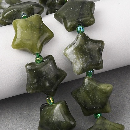 Природного зеленого нефрита нитей бисера, звезда, с бисером