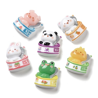 Непрозрачные кабошоны из смолы, животное с банкой фруктов, разнообразные