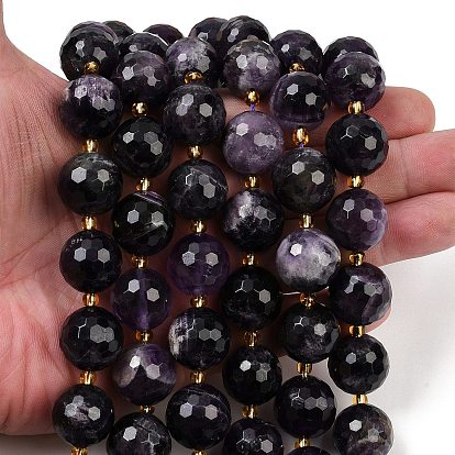 Природный аметист нитей бисера, граненые, круглые, с бисером