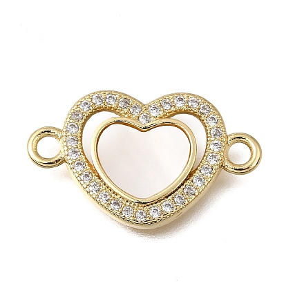 Подвески-коннекторы из латуни с кубическим цирконием и натуральной раковиной, сердце, реальный 16 k позолоченный