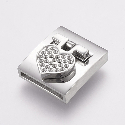 304 Stainless Steel Magnetic Clasps Rhinestone Settings, Rectangle with Heart