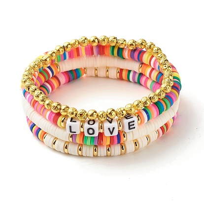 Ensemble de bracelets de perles heishi en pâte polymère, perles de roche de lave naturelle bracelets en pierre, mot d'amour perles acryliques bracelets pour femme fille