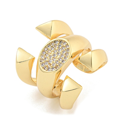 Овальное открытое кольцо-манжета с прозрачным фианитом, латунные широкие кольца на палец для женщин