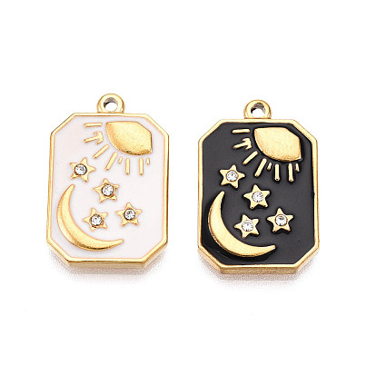 Ионное покрытие (ip) 304 подвески из нержавеющей стали, с эмалью и горный хрусталь, прямоугольник солнце луна звезда подвески, реальный 18 k позолоченный