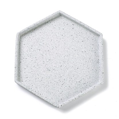 Placa de joyería redonda plana de porcelana hexagonal, soporte de té de bandeja de cerámica, para anillos, almacenamiento de collares y aretes