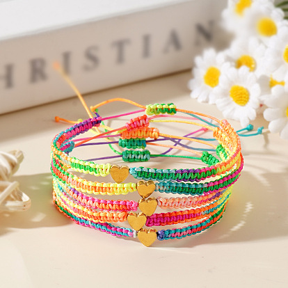 Браслеты из бисера ручной работы из сплава, плетеные браслеты из полиэфирного шнура для девочки, сердце