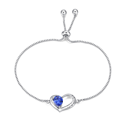 Eco-Friendly Electroplate Brass Slider Bracelets, Bolo Bracelets, with Cubic Zirconia, Heart