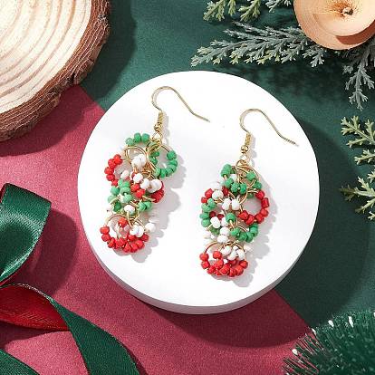 Серьги-подвески с латунной стеклянной крошкой