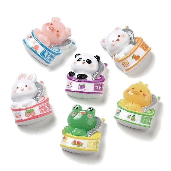 Непрозрачные кабошоны из смолы, животное с банкой фруктов, разнообразные