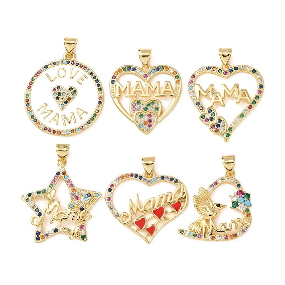 Подвески ко Дню матери из латуни с микропаве и разноцветными кубическими циркониями.