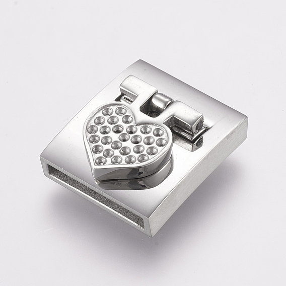 304 Stainless Steel Magnetic Clasps Rhinestone Settings, Rectangle with Heart
