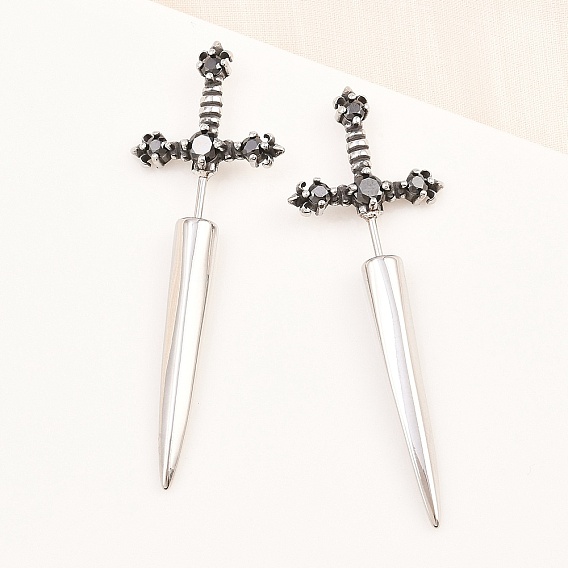 316 серьги-гвоздики из хирургической нержавеющей стали, с кубического циркония, меч