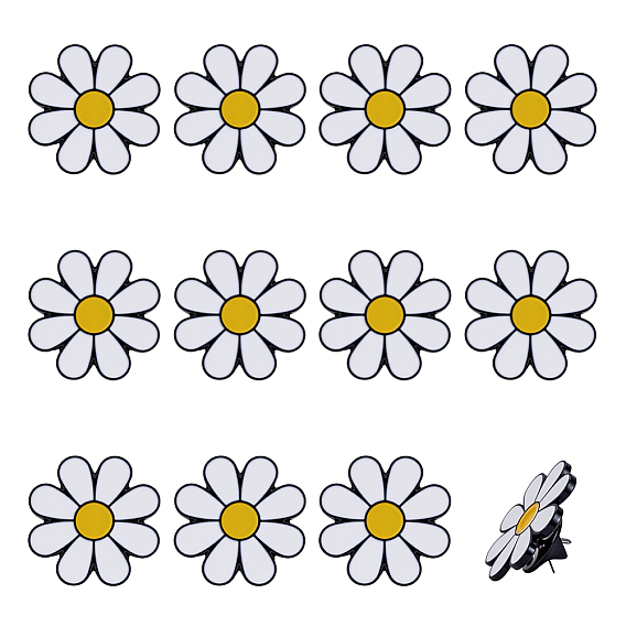 12 шт. эмалевые булавки с белыми ромашками, Задние булавки для рюкзаков из окрашенного сплава