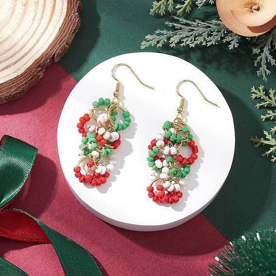 Серьги-подвески с латунной стеклянной крошкой