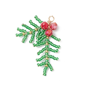 Подвески из стеклянных бусин в виде листьев, с медной проволокой светло-золотистого цвета