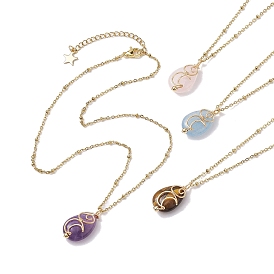 Natural Mixed Gemstone with Brass Pendant Necklaces, Teardrop