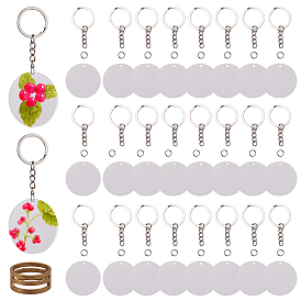 DIY Keychain, with Iron Split Key Rings, Iron Jump Rings, Transparent Acrylic Blank Big Pendants and Brass Rings, Flat Round
