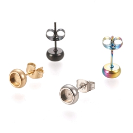 Ion Plating(IP) 304 Stainless Steel Stud Earring Settings, with Ear Nuts, Flat Round