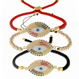 Gold Plated Devil Eye Bracelet with Colorful Zirconia and Turkish Evil Eye Charm