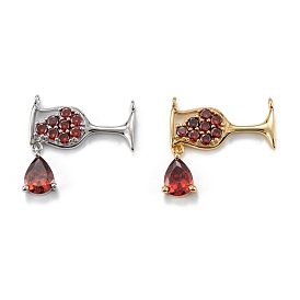 Brass Micro Pave Red Cubic Zirconia Pendants, Long-Lasting Plated, Wine Cup with Teardrop