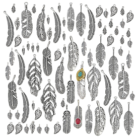 96 piezas colgantes de aleación de estilo tibetano, encantos de plumas