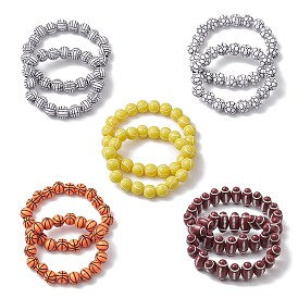 10Pcs 10 Styles Sport Ball Acrylic Beaded Stretch Bracelet Sets, Sports Theme Couple Bracelets