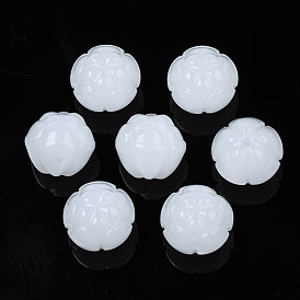 Imitation de perles de verre de jade, la moitié foré, fleur