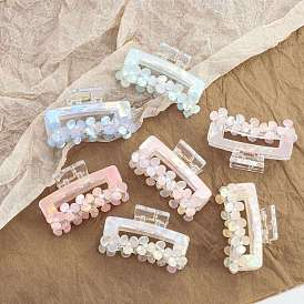 Cellulose Acetate Claw Hair Clips, Rectangle with Flower