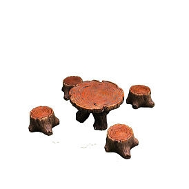 Resin Tree Stump Chair & Table Set, Micro Landscape Home Furniture Dollhouse Accessories, Pretending Prop Decorations
