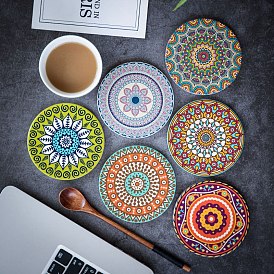 Porcelain Cup Mats, Coasters, Hot Pads, Heat Resistant, Flat Round with Mandala Pattern