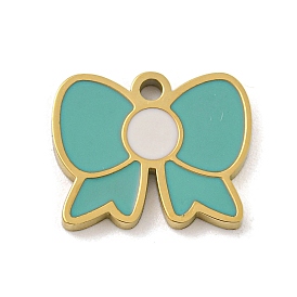 316 Surgical Stainless Steel Enamel Charms, Bowknot Charm, Golden