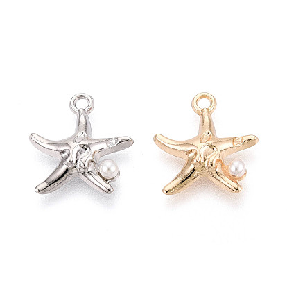 Подвески из сплава с гальваническим покрытием и имитацией жемчуга, прелести морская звезда, без кадмия, без никеля и без свинца