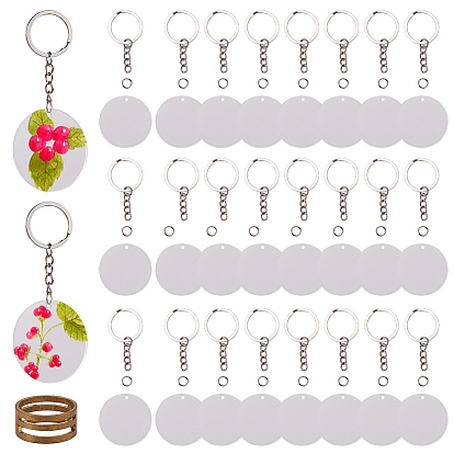 DIY Keychain, with Iron Split Key Rings, Iron Jump Rings, Transparent Acrylic Blank Big Pendants and Brass Rings, Flat Round