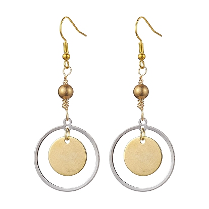 Brass Earrings for Women, with 304 Stainless Steel Pendants and Iron Hooks