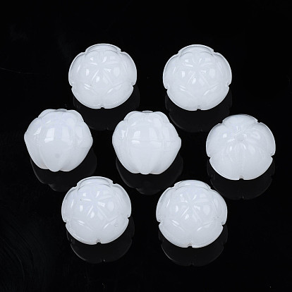 Imitation de perles de verre de jade, la moitié foré, fleur