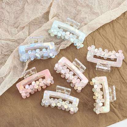 Cellulose Acetate Claw Hair Clips, Rectangle with Flower