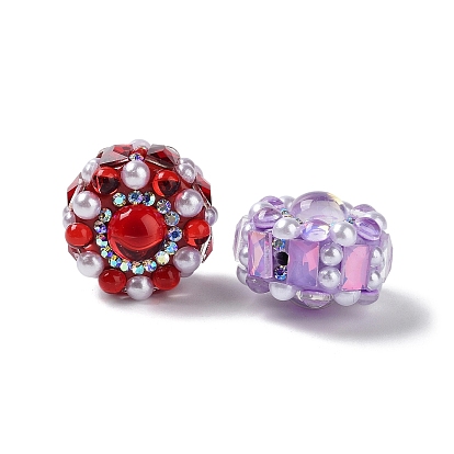 Polymer Clay Rhinestone Beads, with ABS Imitation Pearl, Flat Round