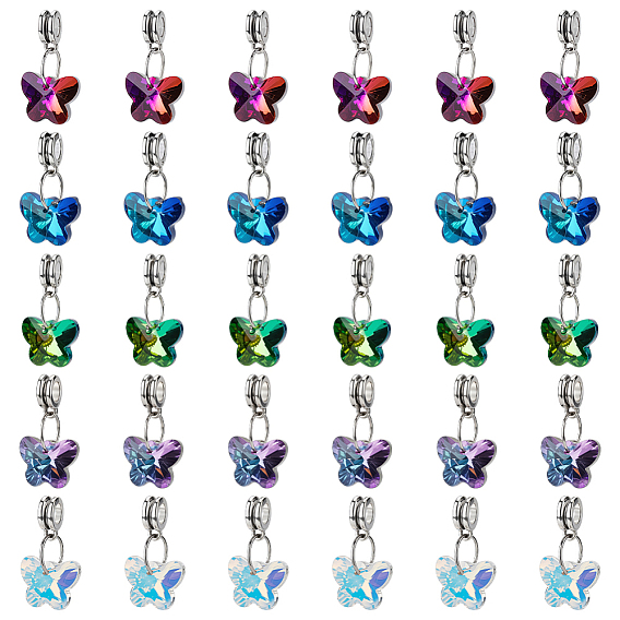 30шт. 6 цвета стекла европейские подвески с подвесками, со сплавочной фурнитурой