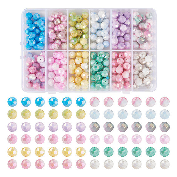 240 шт 12 цвета гальванические стеклянные бусины, имитация драгоценных камней, круглые, с покрытием AB цвета, граненый(32 граненый)
