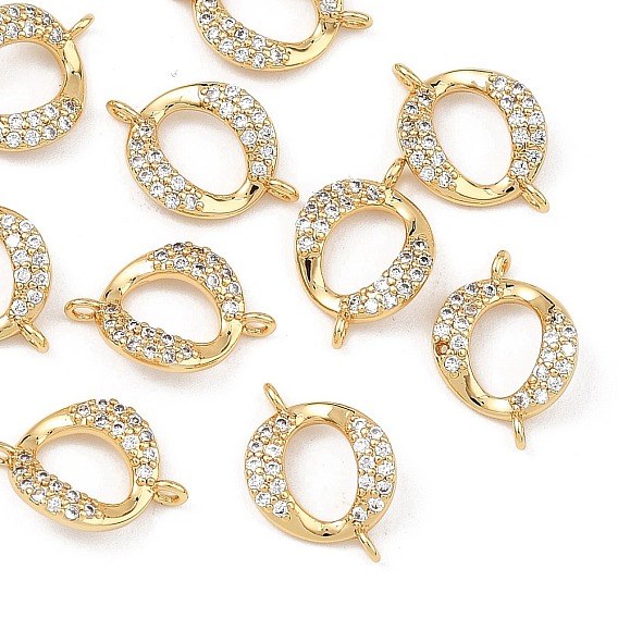 SHEGRACE Brass Micro Pave Clear Cubic Zirconia Connector Charms, Twisted Oval Links, Cadmium Free & Lead Free & Nickel Free