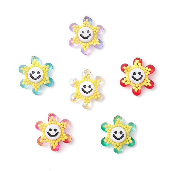 Подвески из стеклянных бусин в виде подсолнухов, с непрозрачными акриловыми бусинами и 304 соединительным кольцом из нержавеющей стали