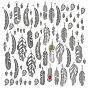 96Pcs Tibetan Style Alloy Pendants, Feather Charms
