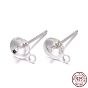 925 Sterling Silver Stud Earring Findings, For Half Drilled Beads, with 925 Stamp