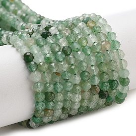 Natural Green Aventurine Beads Strands, Faceted, Round